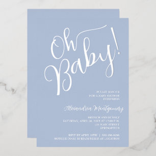 Con Relieve Metalizado ¡Oh bebé! Invitación azul para baby shower de niño