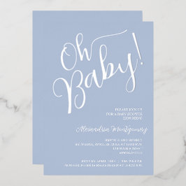 Con Relieve Metalizado ¡Oh, nena! Invitación azul de Boy Baby Shower