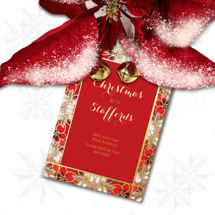 Con Relieve Metalizado Poinsettia de Navidad Roja en Invitación de Papel