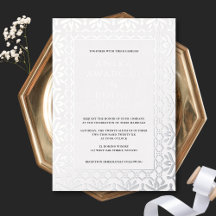 Preciosa invitación de boda india blanca y platead