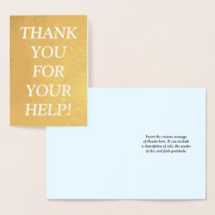 Con Relieve Metalizado Simple, audaz "¡GRACIAS POR TU AYUDA!" Tarjeta