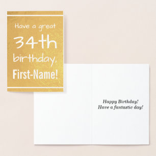 Con Relieve Metalizado Simple tarjeta de felicitación de cumpleaños 34 de