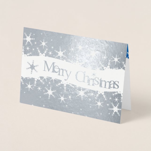 Con Relieve Metalizado Snowflakes Blue Merry Christmas - Tarjeta de Relie (Anverso)