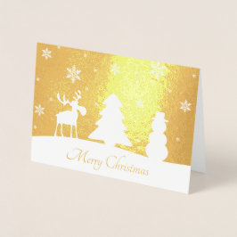 Con Relieve Metalizado Snowman, reno de árbol de Navidad - Tarjeta de Rel