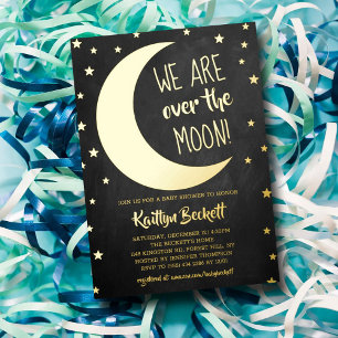 Con Relieve Metalizado Sobre La Luna Invitación de Shower de Bebé Real