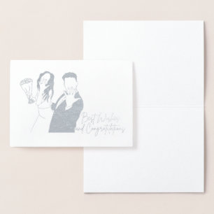 Con Relieve Metalizado Tarjeta boda, Minimalista, novia, groom, en blanco