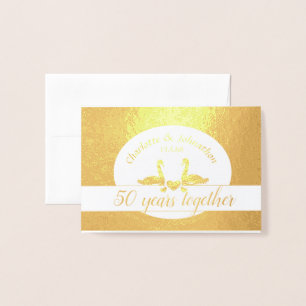 Con Relieve Metalizado Tarjeta de aniversario de 50 bodas Swan golden