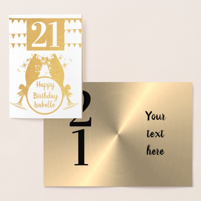 Con Relieve Metalizado Tarjeta de cumpleaños 21 Gold personalizada para p (Demostración)