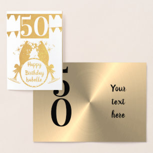 Con Relieve Metalizado Tarjeta de cumpleaños 50 de oro personalizado pers