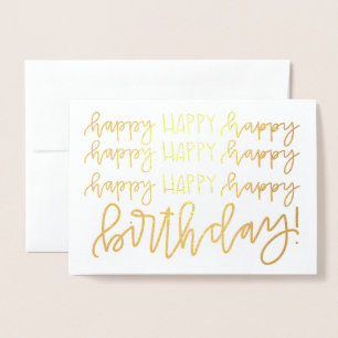Con Relieve Metalizado Tarjeta de cumpleaños feliz de caligrafía de Relie