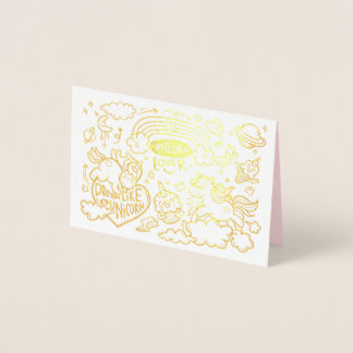 Con Relieve Metalizado Tarjeta de cumpleaños Unicornio y Pony