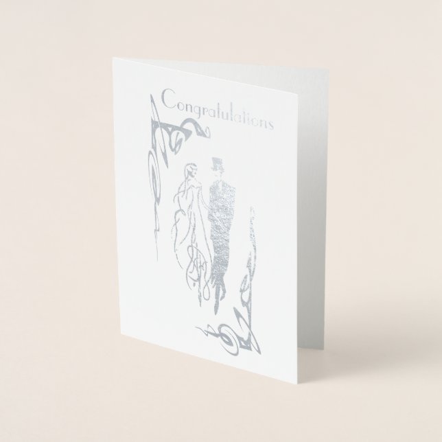 Con Relieve Metalizado Tarjeta de felicitación para el día de la boda (Anverso)