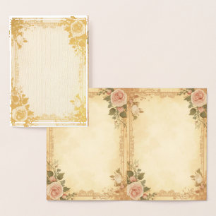 Con Relieve Metalizado Tarjeta de Foil Elegante – Diseño de Rosa Vintage