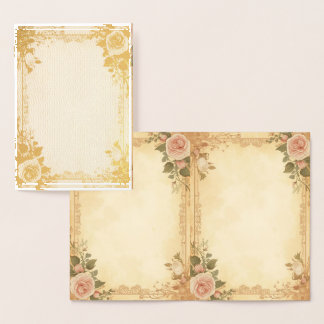 Con Relieve Metalizado Tarjeta de Foil Elegante – Diseño de Rosa Vintage