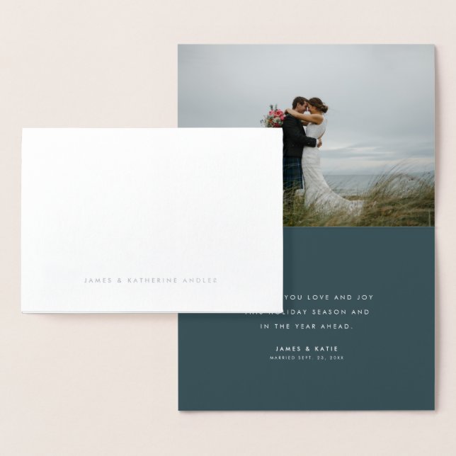 Con Relieve Metalizado Tarjeta de fotos navideña de Mr & Mrs script Relie (Demostración)