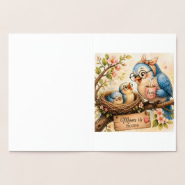 Con Relieve Metalizado Tarjeta de Lámina de Familia de Pájaros Adorables