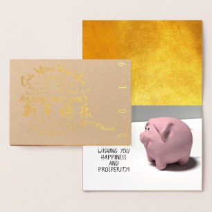 Con Relieve Metalizado Tarjeta de lujo Happy PIg New Year 2019
