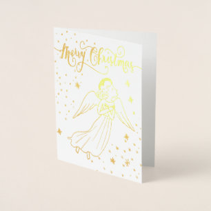 Con Relieve Metalizado tarjeta de Navidad de ángel de papel de oro Feliz 