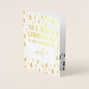 Con Relieve Metalizado Tarjeta de papel de oro Árboles de Navidad Feliz N