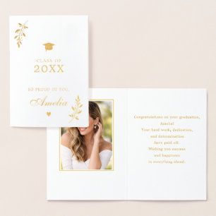 Con Relieve Metalizado Tarjeta de Papel de Oro Real para Foto de Graduaci