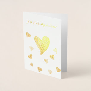 Con Relieve Metalizado Tarjeta de papel de oro "¿Serás mi San Valentín?"