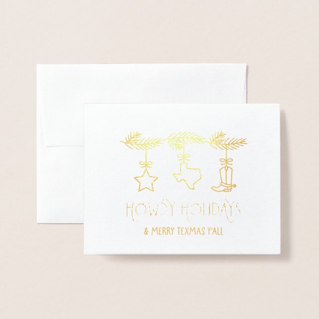 Con Relieve Metalizado Tarjeta de saludo de Howdy Holidays Texas Navidade (Anverso con sobre)