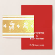 Tarjeta de saludo de Personalizado de renos dorado
