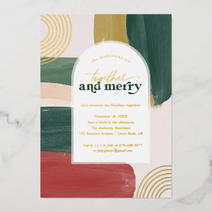 Con Relieve Metalizado Together & Merry Invitación moderna para fiesta
