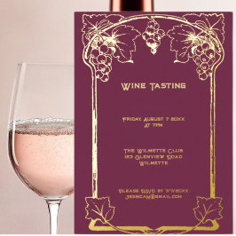 Con Relieve Metalizado Uvas elegantes Art nouveau Invitación de papel hol