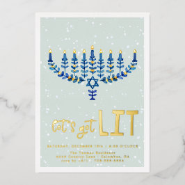 Con Relieve Metalizado Vamos a encender | Invitación de Hanukkah Party
