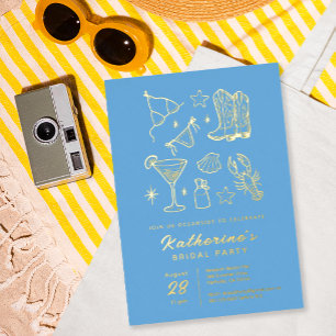 Con Relieve Metalizado Verano Azul Invitación de Despedida de Soltera en 