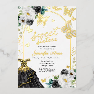 Con Relieve Metalizado Vestido negro Butterfly Sweet Sixteen Invitación d