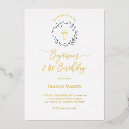 Con Relieve Metalizado wreath azul | Bautismo y primera invitación al cum