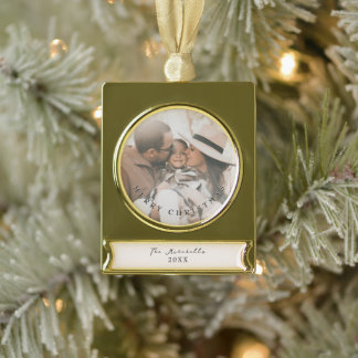 Con Rótulo Dorado Adorno de árbol de fotos familiares minimalista mo