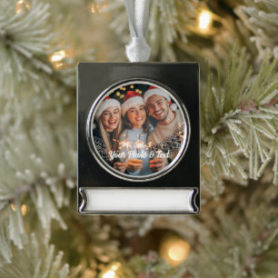 Con Rótulo Plateado Adorno de foto familiar personalizado de Navidad 2