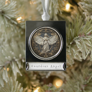 Con Rótulo Plateado Adorno de Navidad Ángel de la Guarda Elegante