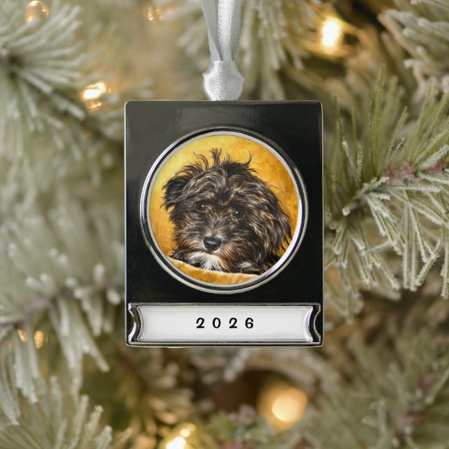 Con Rótulo Plateado Adorno de pancarta de perro Schnoodle (Árbol)