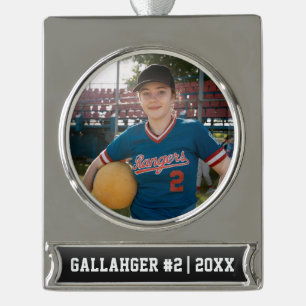Con Rótulo Plateado Tu foto deportiva   Adorno personalizado