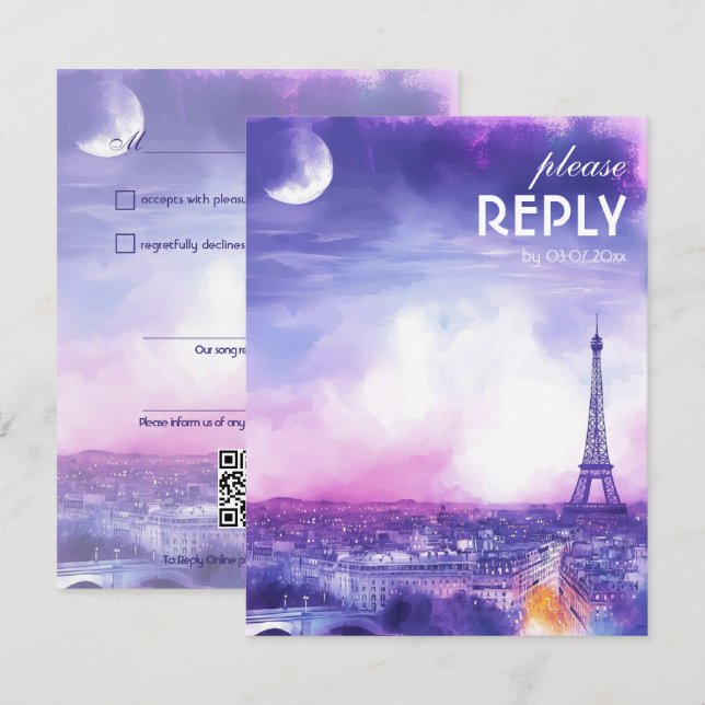 Con tarjeta de RSVP de solicitud de canción Amour  (Anverso / Reverso)