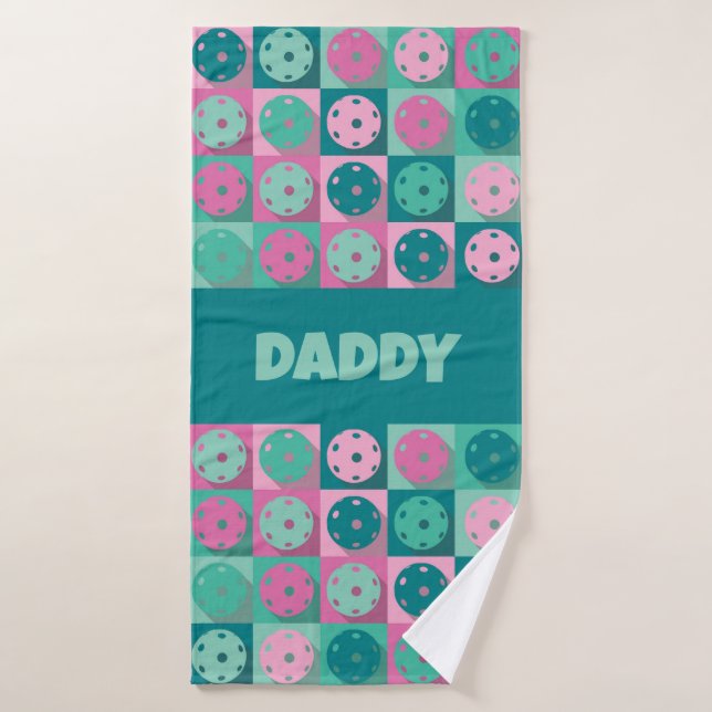 Con texto Awesome pickleball 💗 rosa y 💚 de menta (Toalla de baño)