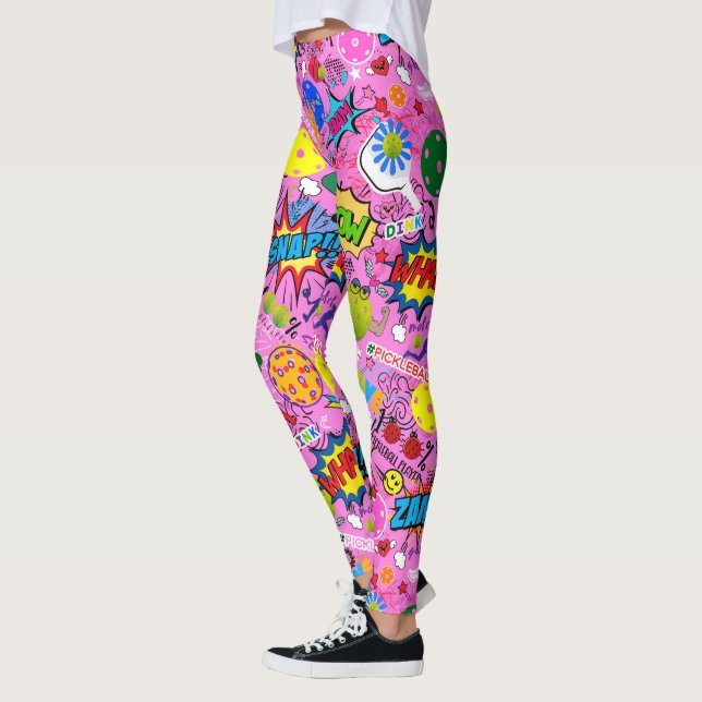 😍 Con texto mezclado pickleball rosado Leggings (Izquierda)