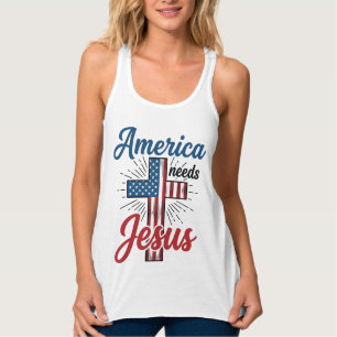 Con Tirantes America Necesita Jesús Diseño de Camiseta de Cruz 