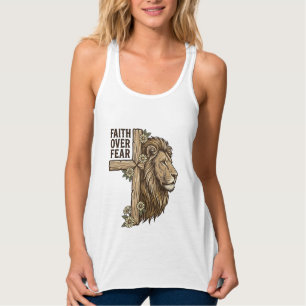 Con Tirantes Camiseta cristiana vintage de cruz de león Fe sobr