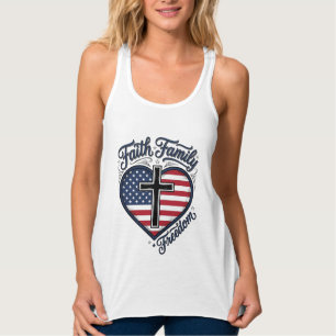 Con Tirantes Camiseta Cruz Patriótica Libertad Familia Fe Coraz