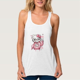 Con Tirantes Camiseta de Gafas de Gato de Dibujos Animados Rosa