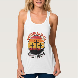 Con Tirantes Camiseta de Navidad Cristiana Jesús Atardecer Cruz