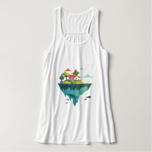 Con Tirantes Camiseta gráfica de cabaña en isla flotante – Fant