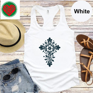 Con Tirantes Camiseta Ornate Floral Cross Christian Fait