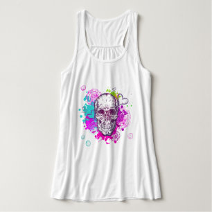 Con Tirantes Camiseta sin Mangas de Calavera y Rosas