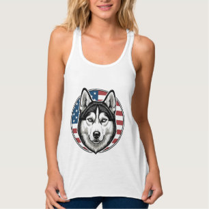 Con Tirantes Camiseta vectorial de perro patriótico Husky vinta
